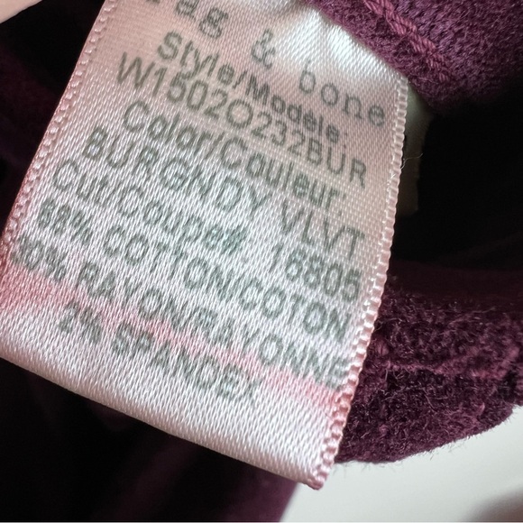 Rag & Bone Burgundy Velvet Skinny Jeans Size 28 - Picture 12 of 13
